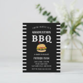 Afstuderen BBQ Black White Stripe Invitation Briefkaart (Staand voorkant)