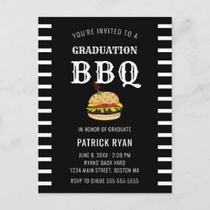 Afstuderen BBQ Black White Stripe Invitation Briefkaart