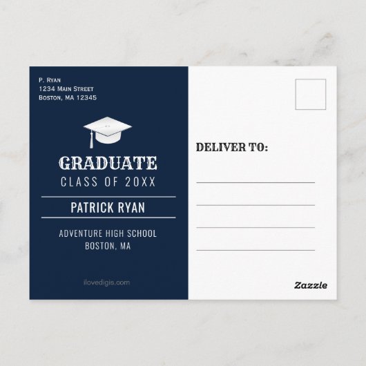 Afstuderen BBQ Blue White Stripe Invitation Briefkaart (Achterkant)