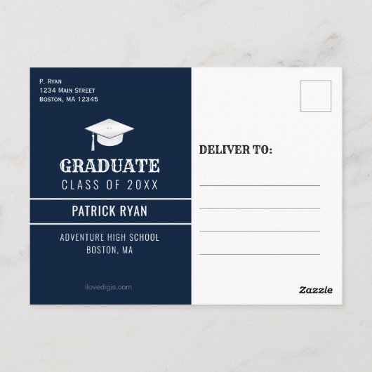 Afstuderen BBQ Blue White Stripe Invitation Briefkaart (Achterkant)