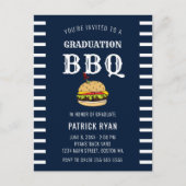 Afstuderen BBQ Blue White Stripe Invitation Briefkaart (Voorkant)