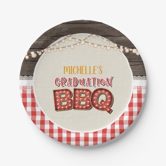 Afstuderen BBQ-Bord - rood Papieren Bordje (Voorkant)