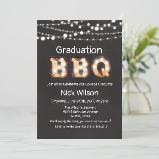 Afstuderen BBQ Chalkboard Invitation Kaart (Staand voorkant)