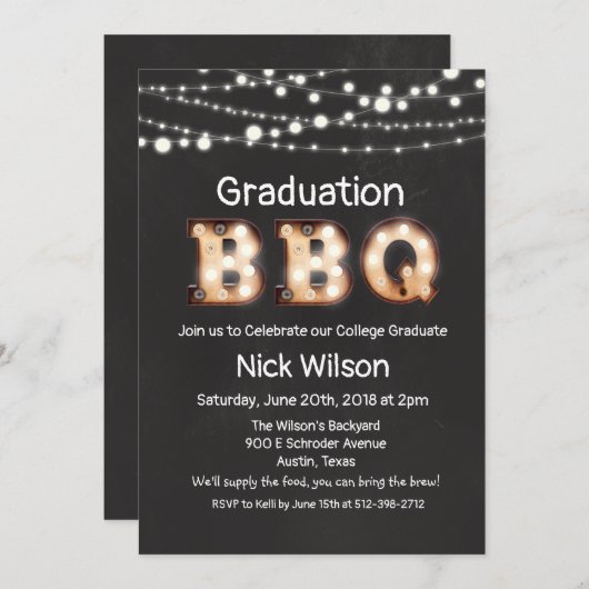 Afstuderen BBQ Chalkboard Invitation Kaart (Voorkant / Achterkant)