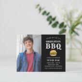 Afstuderen BBQ Party Black White Uitnodiging (Staand voorkant)
