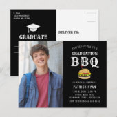 Afstuderen BBQ Party Black White Uitnodiging (Voorkant / Achterkant)