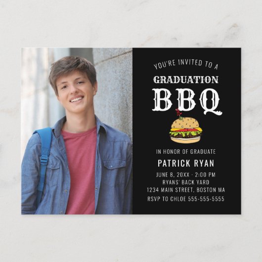 Afstuderen BBQ Party Black White Uitnodiging (Voorkant)