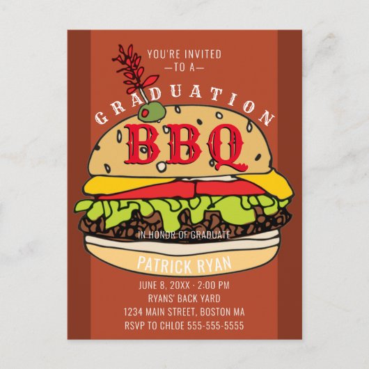 Afstuderen BBQ Party Burger Invitation Briefkaart (Voorkant)