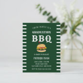 Afstuderen BBQ Party Green White Stripe Invitation Briefkaart (Staand voorkant)
