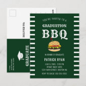 Afstuderen BBQ Party Green White Stripe Invitation Briefkaart (Voorkant / Achterkant)