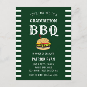 Afstuderen BBQ Party Green White Stripe Invitation Briefkaart