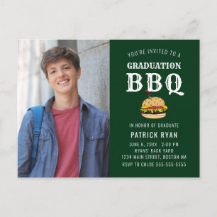 Afstuderen BBQ Party Green White Stripe Invitation Briefkaart