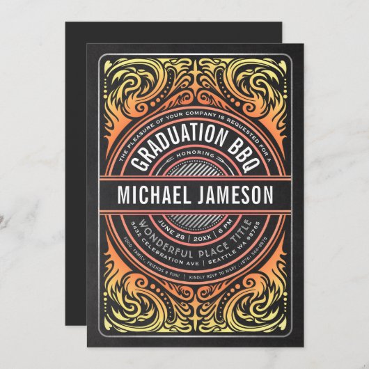 Afstuderen BBQ Party Invitations Grill & Fire Kaart (Voorkant / Achterkant)