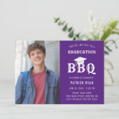 Afstuderen BBQ Party Photo Paars White Afstudeerde Aankondiging (Staand voorkant)