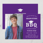 Afstuderen BBQ Party Photo Paars White Afstudeerde Aankondiging (Voorkant / Achterkant)
