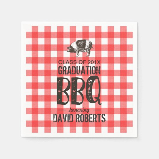 Afstuderen BBQ Party Red Gingham Pig Roast Servet (Voorkant)
