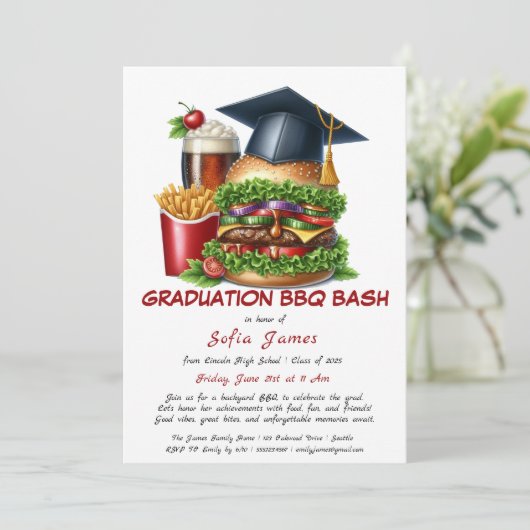 Afstuderen BBQ Party Uitnodiging | Backyard Cookou (Staand voorkant)