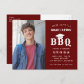 Afstuderen BBQ Red White Photo Invitation Briefkaart (Voorkant / Achterkant)