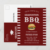 Afstuderen BBQ Red White Stripe Invitation Briefkaart (Voorkant / Achterkant)