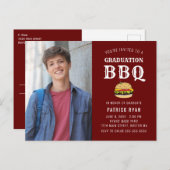 Afstuderen BBQ Red White Stripe Invitation Briefkaart (Voorkant / Achterkant)