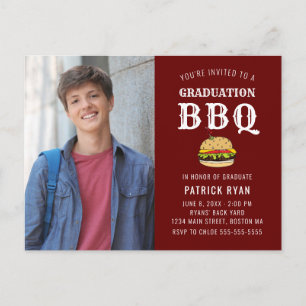 Afstuderen BBQ Red White Stripe Invitation Briefkaart