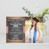 Afstuderen BBQ Rustic Chalk Wood Licht Foto Kaart (Staand voorkant)