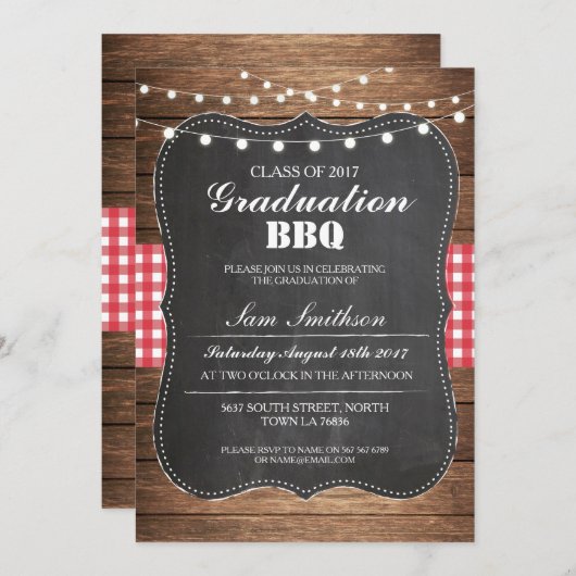 Afstuderen BBQ Rustiek Krijt Hout Lichten Uitnodig Kaart (Voorkant / Achterkant)
