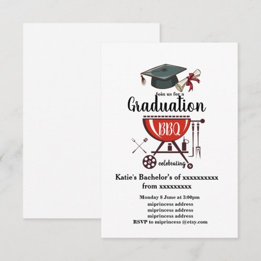 Afstuderen BBQ-uitnodiging, afstudeerder party Inv Kaart (Voorkant / Achterkant)