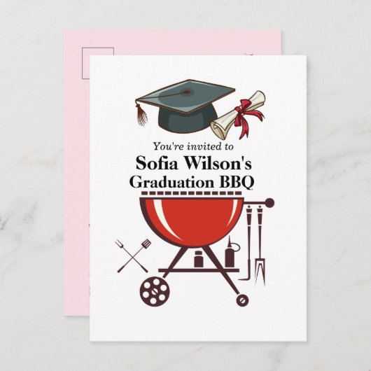 Afstuderen BBQ-uitnodiging, afstudeerder party Inv Uitnodiging Briefkaart (Voorkant / Achterkant)