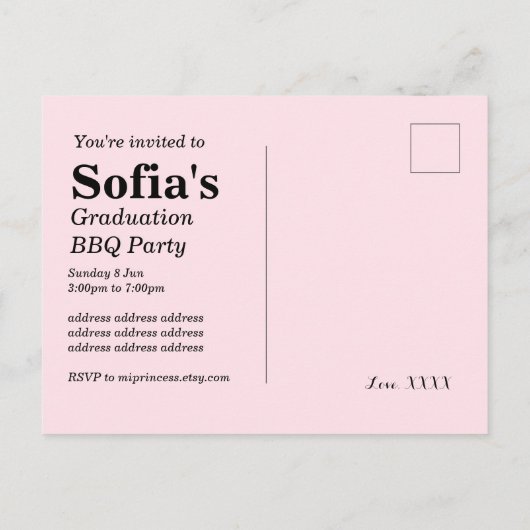 Afstuderen BBQ-uitnodiging, afstudeerder party Inv Uitnodiging Briefkaart (Achterkant)