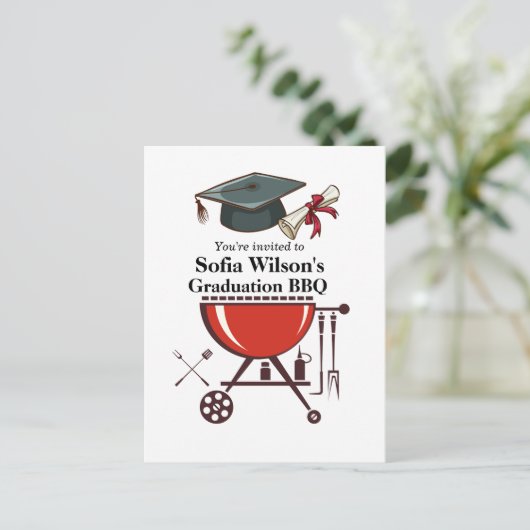 Afstuderen BBQ-uitnodiging, afstudeerder party Inv Uitnodiging Briefkaart (Staand voorkant)