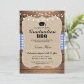 Afstuderen BBQ Uitnodiging Blauw Rustiek Hout (Staand voorkant)