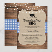 Afstuderen BBQ Uitnodiging Blauw Rustiek Hout (Voorkant / Achterkant)