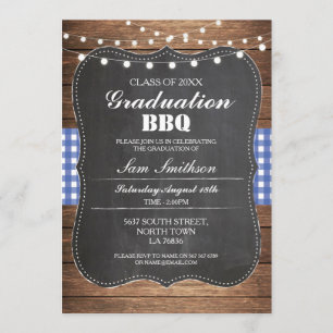 Afstuderen BBQ Uitnodiging Blue Rustic Chalk
