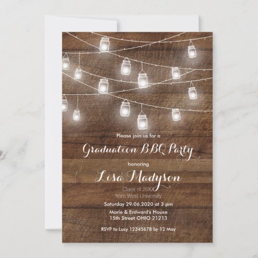 Afstuderen BBQ Uitnodiging Hout Rustieke kaart (Voorkant)