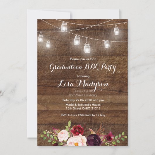 Afstuderen BBQ Uitnodiging Hout Rustieke uitnodigi (Voorkant)