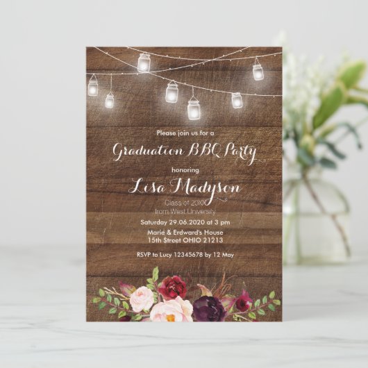 Afstuderen BBQ Uitnodiging Hout Rustieke uitnodigi (Staand voorkant)