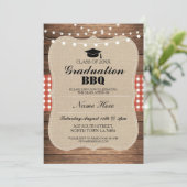 Afstuderen BBQ Uitnodiging Red Rustic Wood (Staand voorkant)