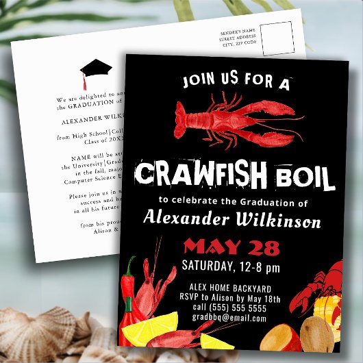 Afstuderen BBQ-uitnodiging voor Script Crawfish Bo Briefkaart
