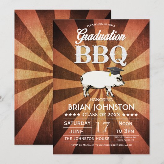 Afstuderen BBQ Uitnodigingen (Gold) (Voorkant / Achterkant)