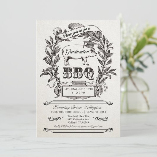 Afstuderen BBQ Uitnodigingen - Hoge Vintage (Staand voorkant)