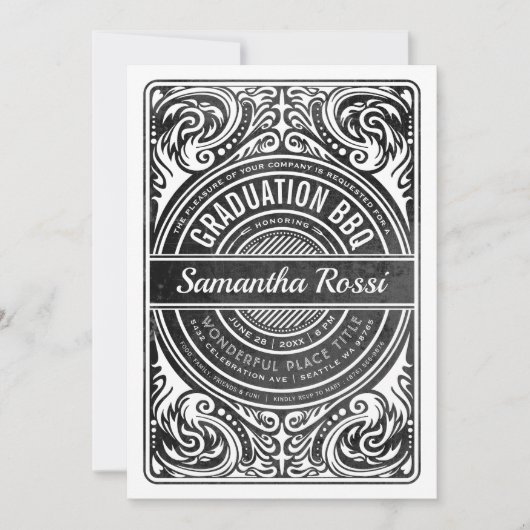 Afstuderen BBQ Uitnodigingen Zwart & Wit (Voorkant)