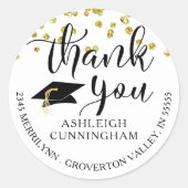 Afstuderen bedankje script retour adres ronde sticker (Voorkant)