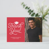 Afstuderen bedankkaart - eenvoudig, foto, rood kaart (Staand voorkant)