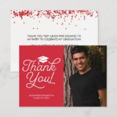 Afstuderen bedankkaart - eenvoudig, foto, rood kaart (Voorkant / Achterkant)