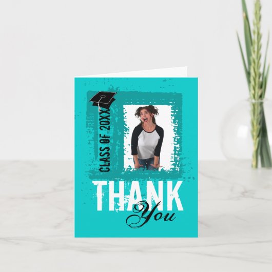 Afstuderen bedankkaart Foto Blauwgroen toevoegen (Voorkant)
