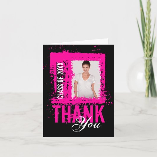 Afstuderen Bedankt Blank Kaart Voeg foto toe Roze (Voorkant)
