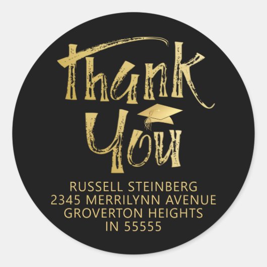 Afstuderen Bedankt Faux Gold Brushstroke Pet Ronde Sticker (Voorkant)