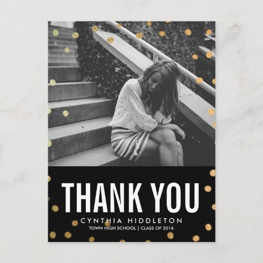 Afstuderen Bedankt Gold Confetti Foto Briefkaart (Voorkant)