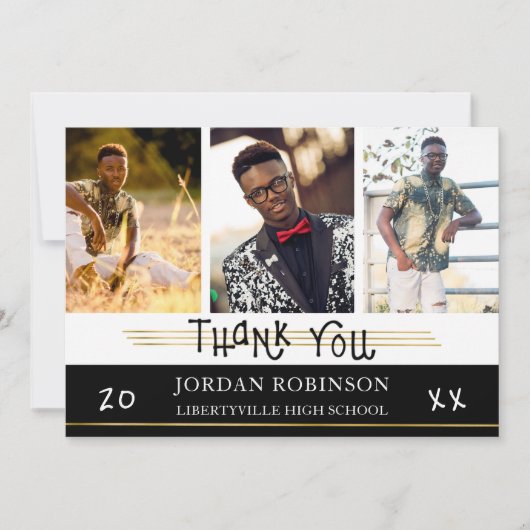 Afstuderen Bedankt | Goudlijnen | bewerkbare kleur Kaart (Voorkant)